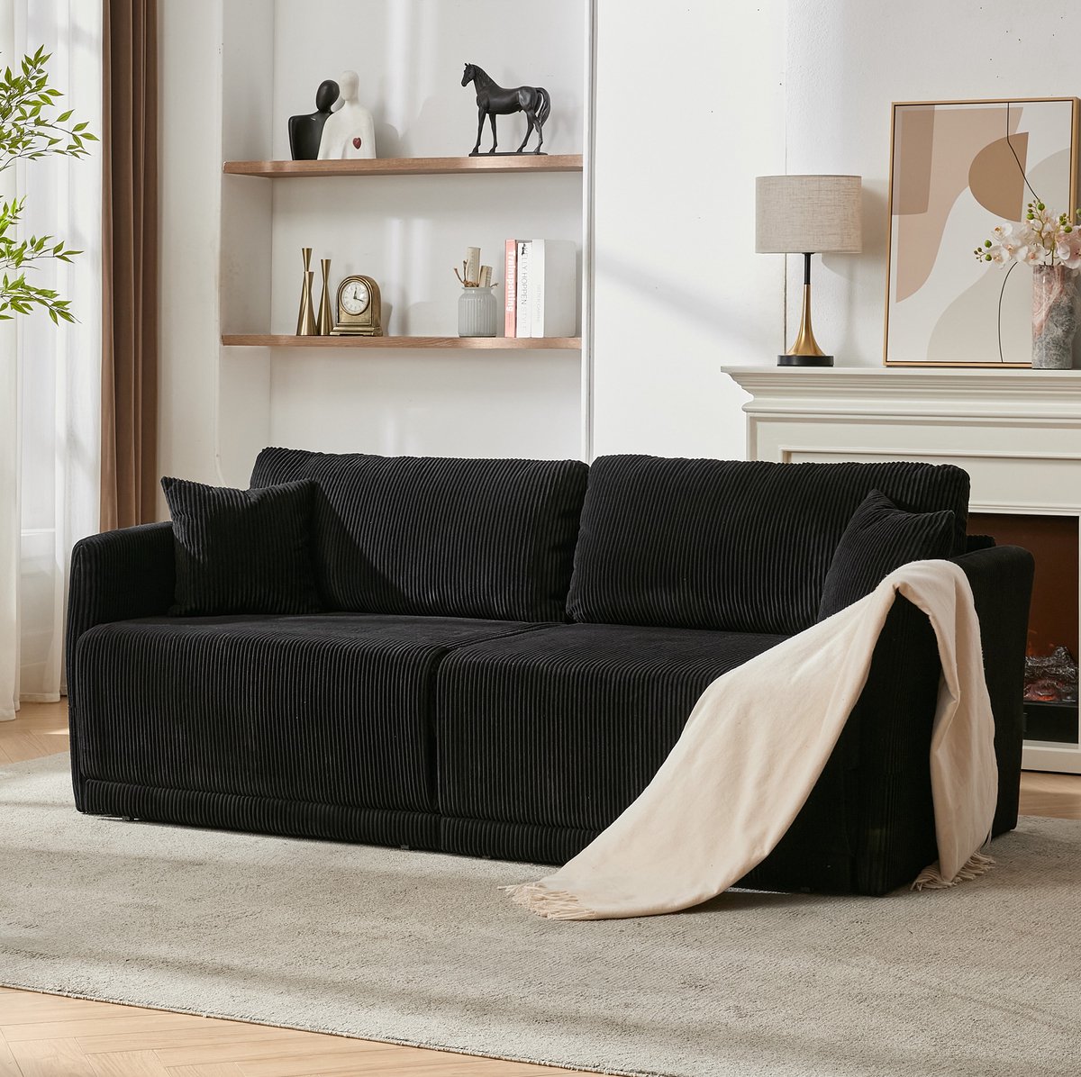 MIVRAY Slaapbank 182 X 88 X 84 Cm Multifunctionele Uitklapbare 2 Zits Voor Woonkamer Kantoor En Studio Ribstof Polyester Zwart