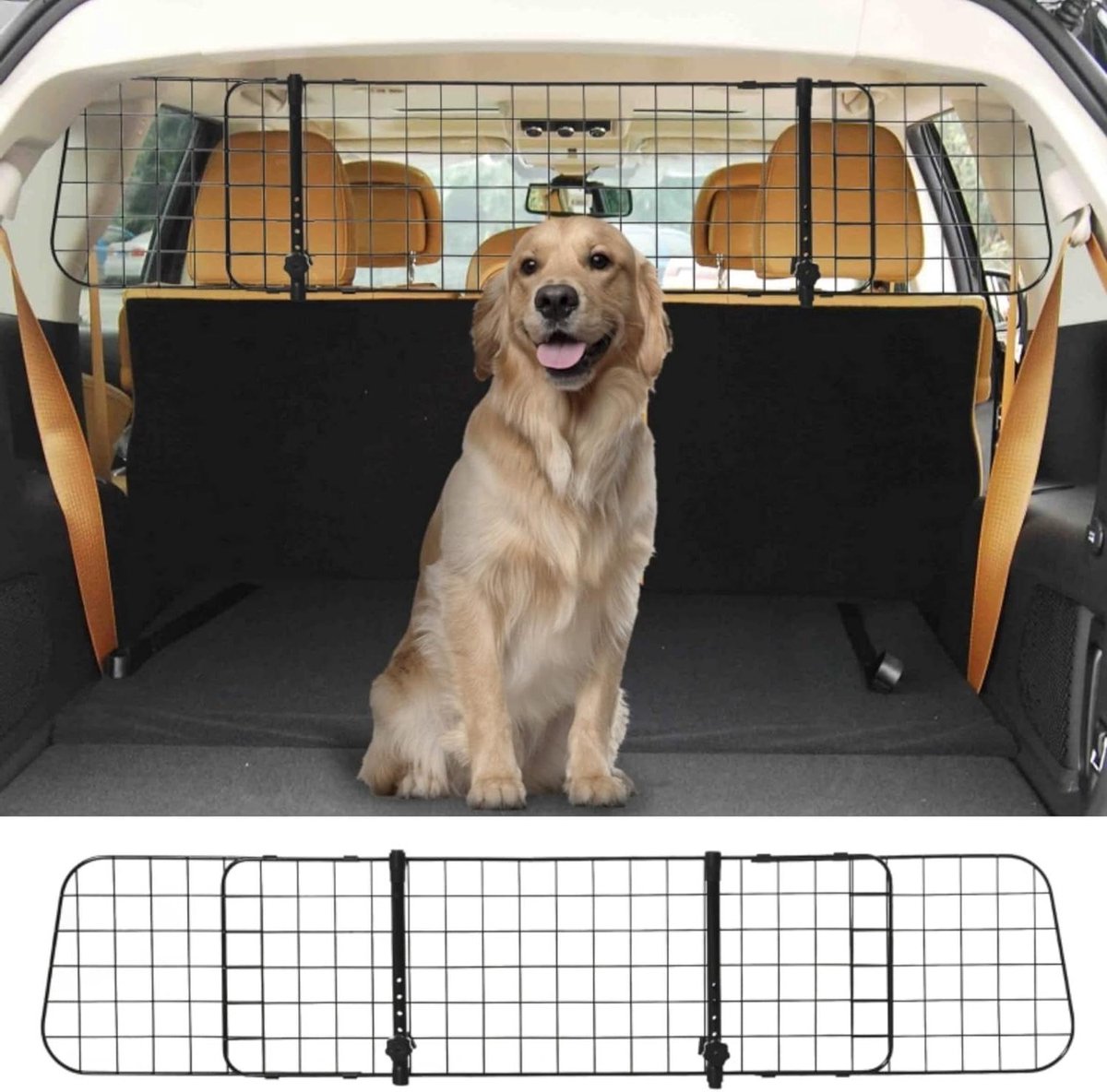 Hondenrek Auto - Reisafscheiding - Veilig Vervoer - Verstelbaar Ontwerp - B91-145cm - Zwart