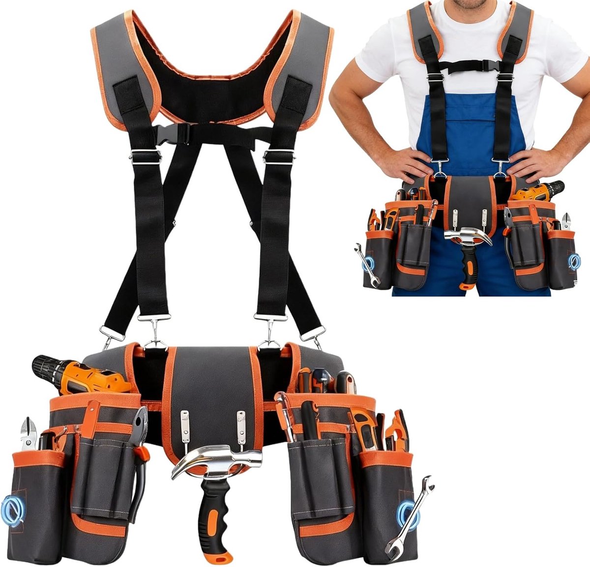 SnelShoppen - Tool Belt, Heuptas met 26 Compartmenten, Magnetische Gereedschapszak voor Mannen, Afneembare Heuptassen, Gereedschapstas voor Ambachtsli