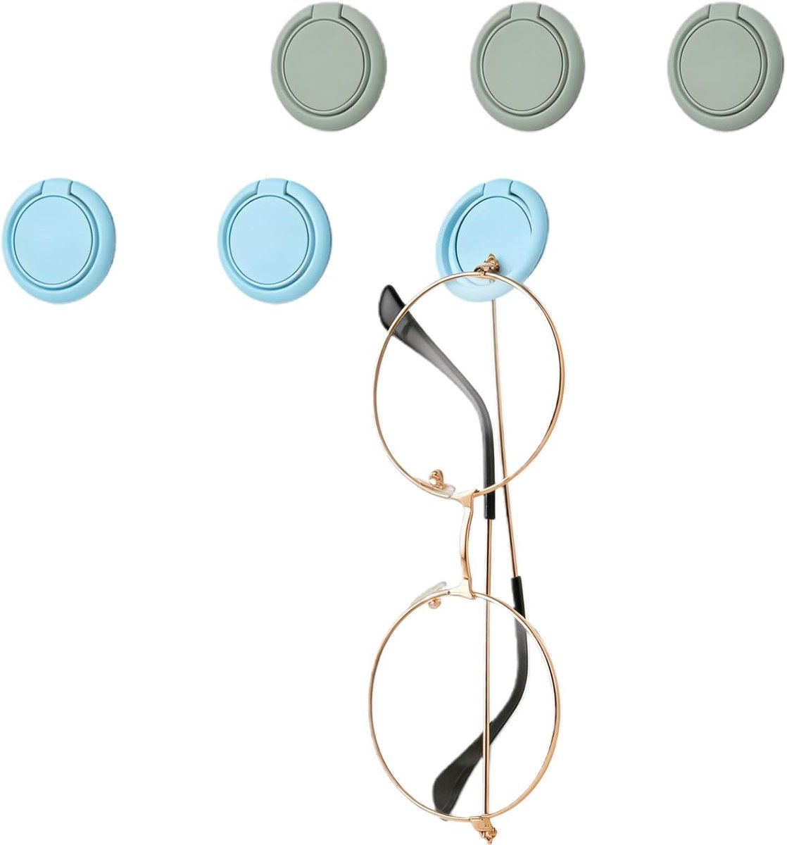 SnelShoppen - Zelfklevende Wandbrilhouder Aluminium Opslag Zonnebrillen Wand Organizer Set van 6 (Groen)