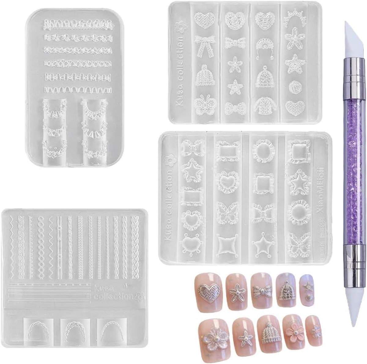 4 stuks 4 stijlen nagelvorm siliconen gereedschap 13 x 2 cm nagelhanger siliconen vormen hars nagelaccessoires met - ShopVlot