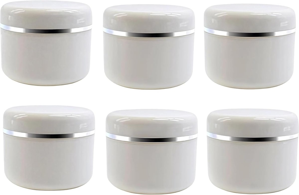 SnelShoppen - 6 Stuks Lege Navulbare Witte Plastic Makeup Cosmetica Potjes met Schroefdeksel en PP Voering 50G/1.7oz voor Make-up, Cosmetica, Reizen,