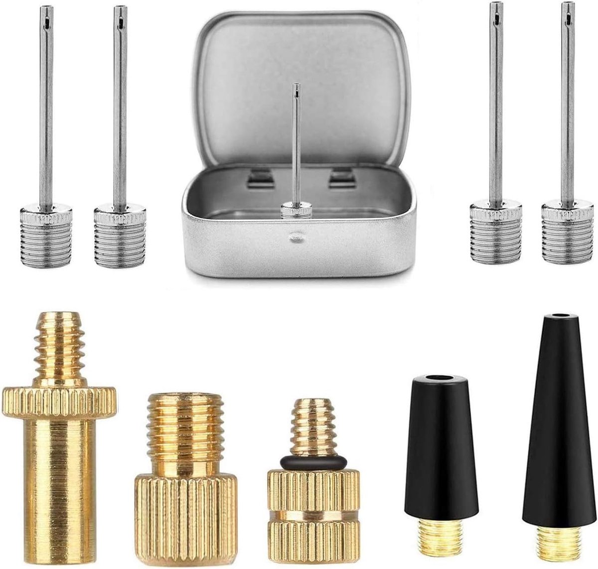 Fietsventieladapter Set - Geschikt voor AV/DV/SV Ventielen - Metalen Adapterdoos - Voor Fietsen en Sportballen