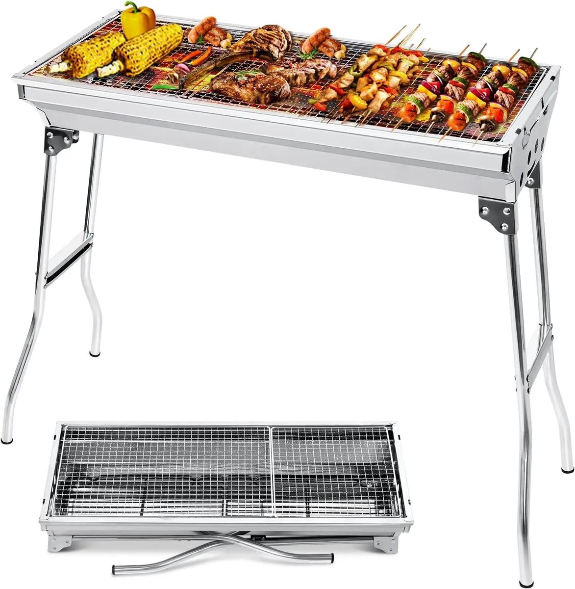 Lamor Barbeque - Houtskool Barbeques - BBQ - 5 tot 10 personen - Roestvrij staal - 6,3kg - 73 x 33,5 x 70 cm - Opvouwbaar