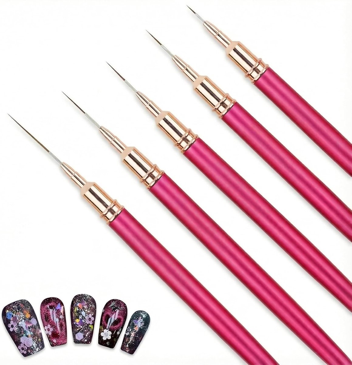 Nagelkunst Kwastjes Set - Roségoud - 5 Stuks - Professionele Kwaliteit Nylon Borstels - Voor Nagelkunstliefhebbers