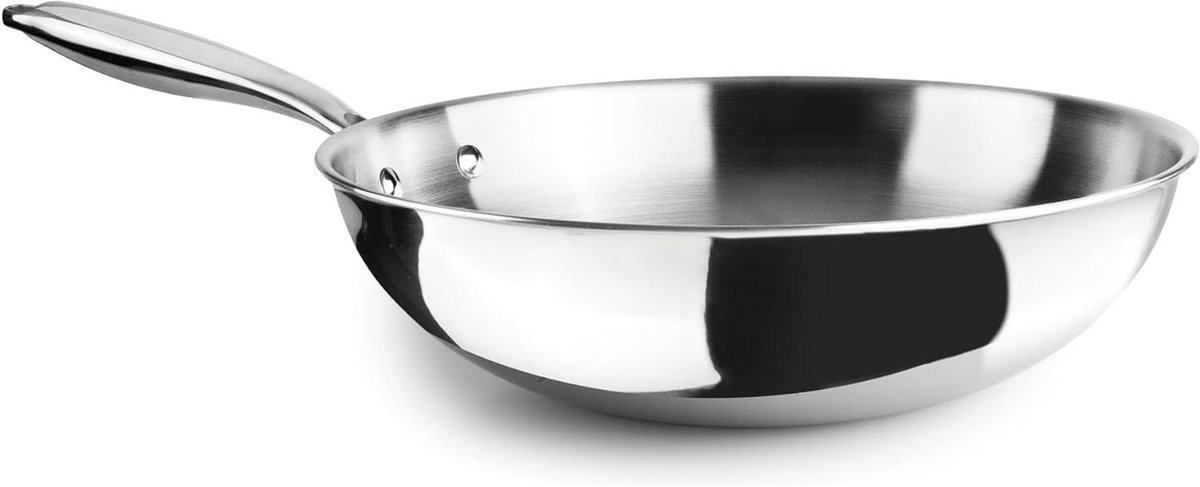 Wokpan - Roerbakpan Staal - Gezond Koken - Triply Materiaal - 20 cm - Grijs