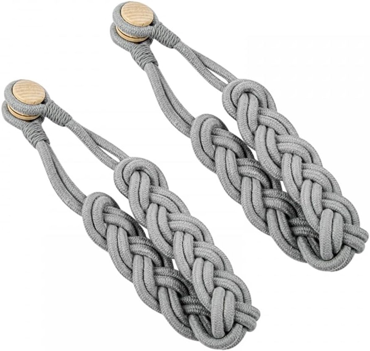 SnelShoppen - 2 Stuks Gordijn Tiebacks, Geweven Magnetische Gordijn Decoratieve Touw voor Raambekleding, Natuurlijke Houten en Katoen, Sfeervolle Slaa
