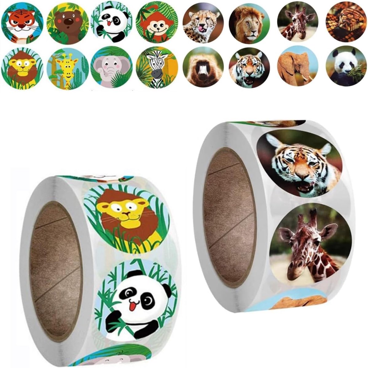 SnelShoppen - 2 rollen ronde zelfklevende etiketten, dierenstickers voor waterflessen, laptops, verzamelalbums, dagboeken, 1000 stuks, hoogwaardig pap