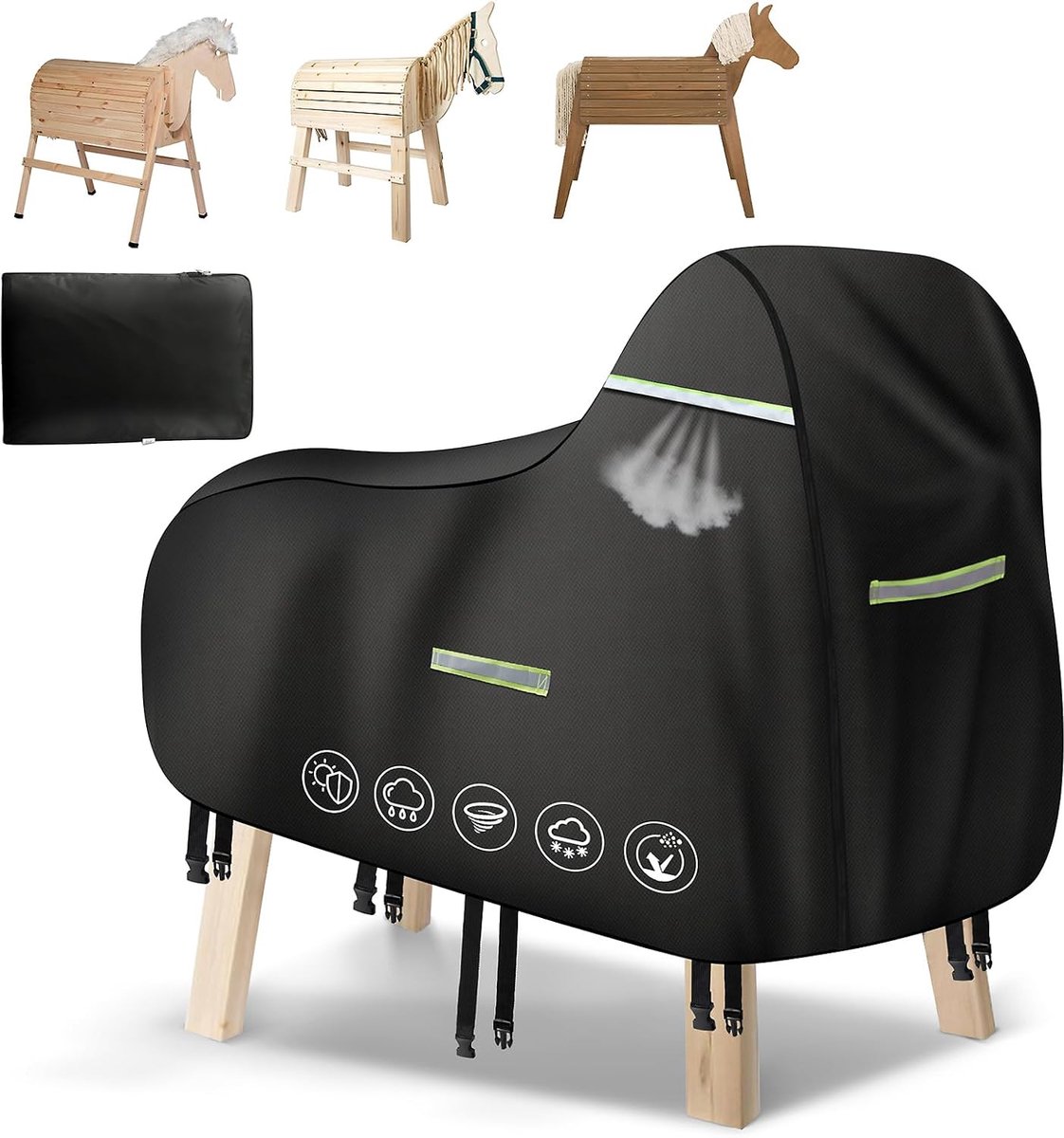 SnelShoppen - Houten Paard Dekzeil 600D Oxford Stof, Waterdicht en Scheurvast, Buiten Houten Paard Accessoires, Tarpaulin 140 x 100 x 130 cm