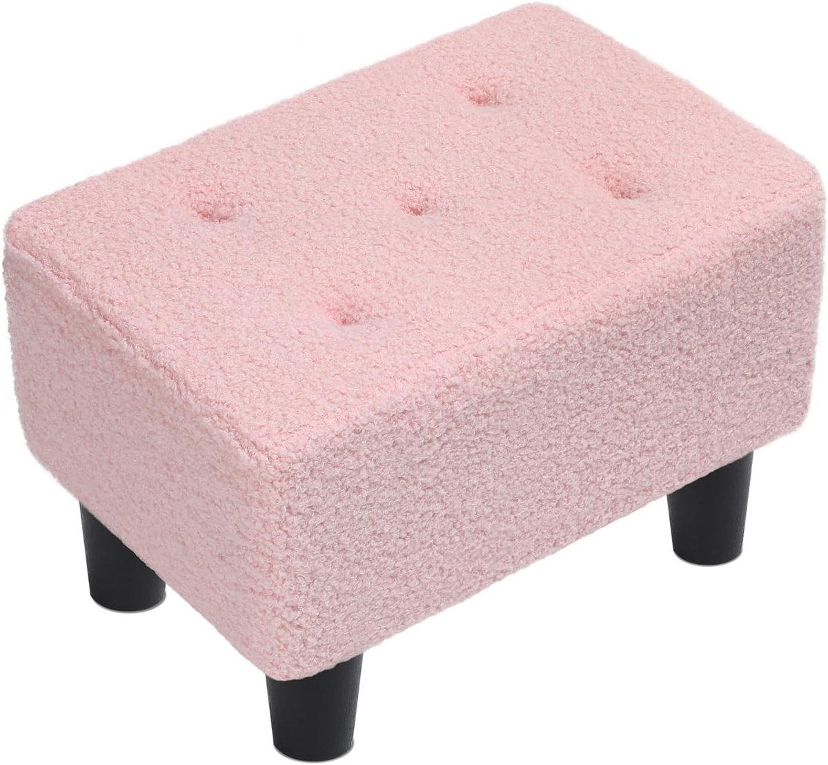 SnelShoppen - ABHENG Small Footstool, Teddy Velvet Voetenbankje, Luxe Zachte Puff, 36 x 25 x 26 cm, Pastel Roze, Ideaal voor Woonkamer en Slaapkamer