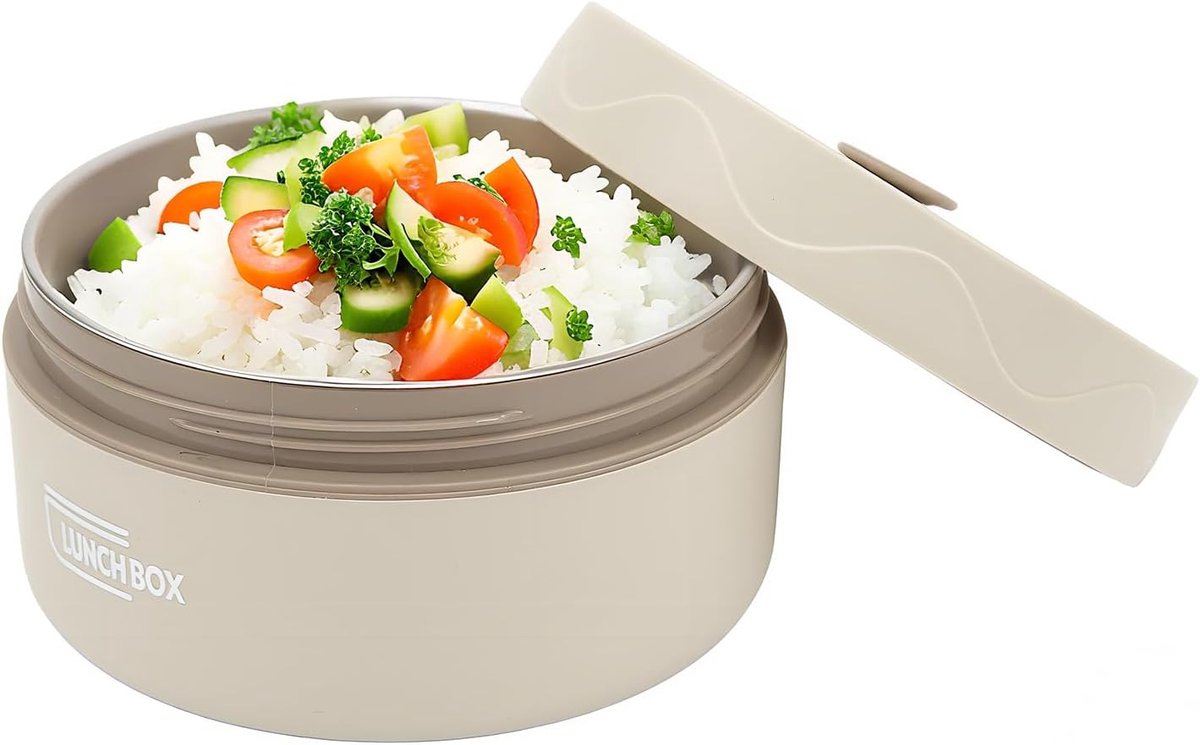 SnelShoppen - Bento Lunch Box 420 ml Dubbele Laag 304 RVS Warmte-Isolerend Wit voor Kinderen, Op School, Werk of Onderweg