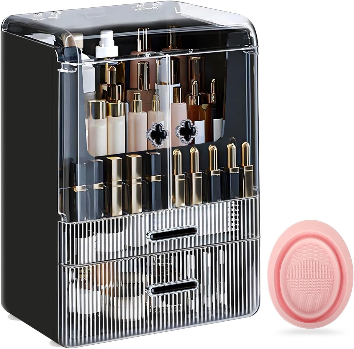Make-up Organizer met lades en deksel, stofdicht en ruim, ideaal voor slaapkamer en badkamer, wit