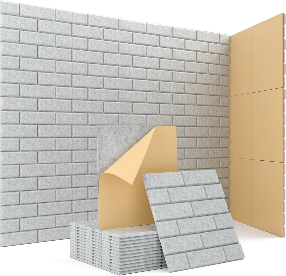 SnelShoppen - Geluidsabsorberende Panelen Zelfklevend Baksteen Vorm 18 Stuks Geluidsdemping Wanddecoratie Akoestische Behandeling Spelletjes Decoratie