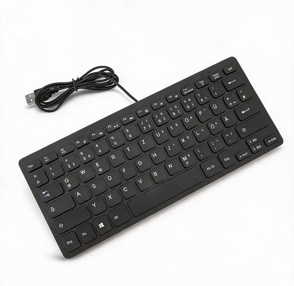 SnelShoppen - Bilingual Wired Keyboard met USB Aansluiting, Duits QWERTZ Indeling, 78 Toetsen, Ultradunne Sleutels, Zwart met Witte Letters, Ideaal vo