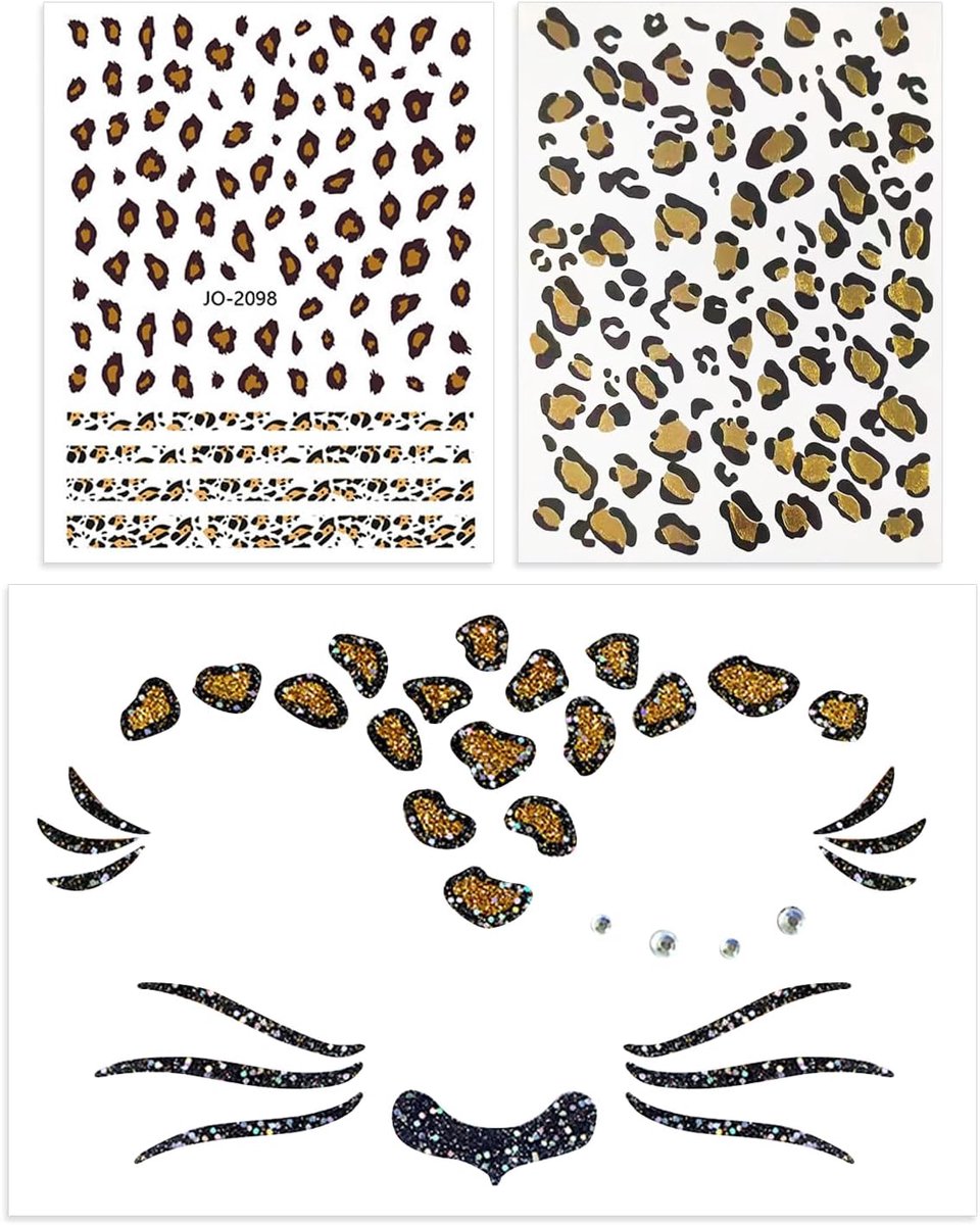 Folie-reliëfstickers luipaardpatroon - set van 3 - tattoostickers voor gezicht - perfect voor carnaval - SnelShoppen
