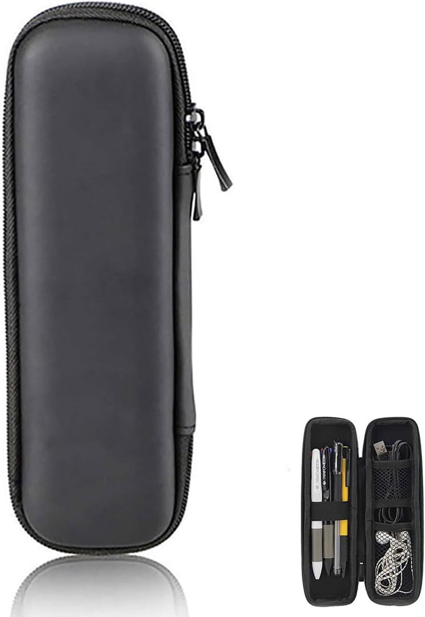 SnelShoppen - Harde Make-up Kwasten Tas Draagbaar voor Datakabel en Puntpen Zwart - Hoogwaardige EVC Materialen, Schokbestendig, Zipper Sluiting, Eleg