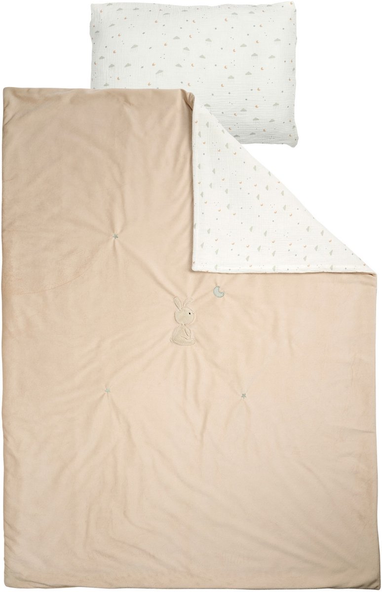Nattou LouLou Baby Dekbedovertrek - 140 x 100 cm - Baby Kussensloop 60 x 40 cm - Velours en Tetra Katoen - Zachte Kleuren