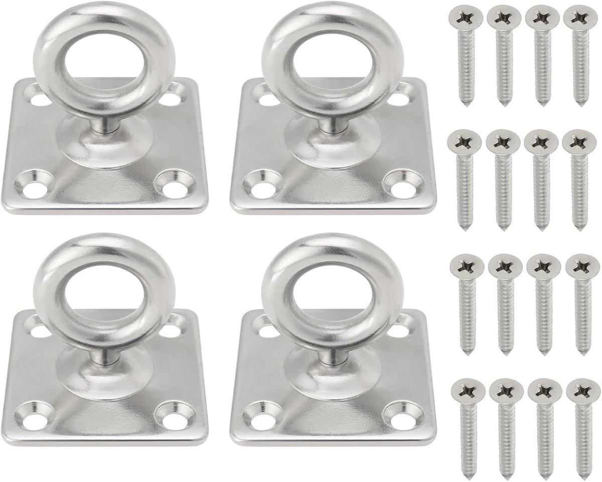 SnelShoppen - Set van 4 360° draaibare plafondhaken van roestvrij staal 304 met schroeven voor gebruik in zeewater en yoga swings, diameter 8 mm