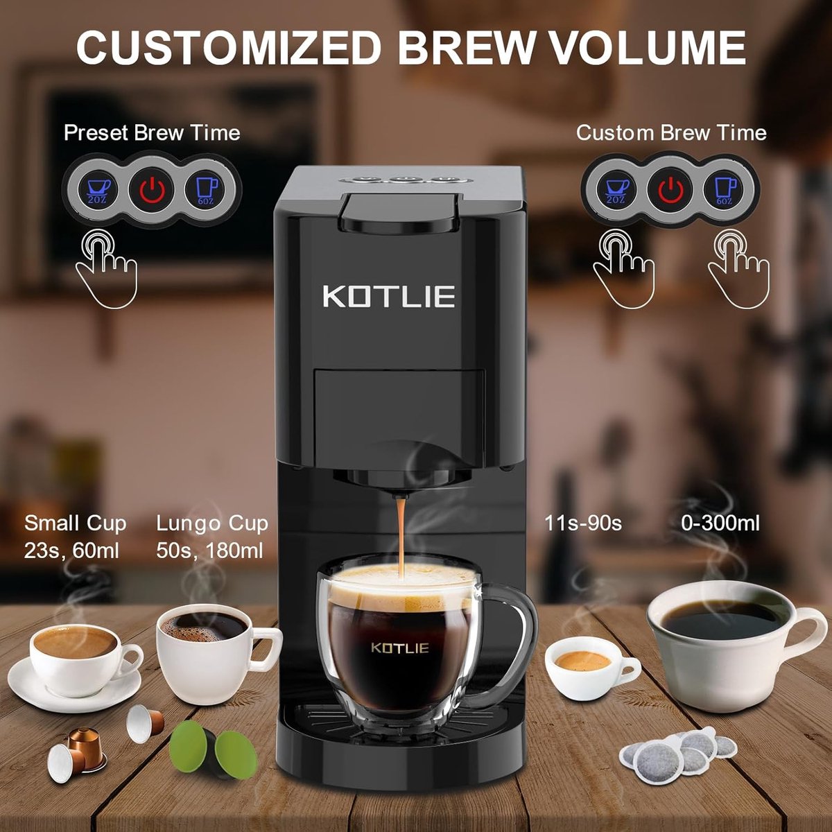 4-in-1 capsule koffiezetapparaat voor Nespresso Original/Dolce Gusto/gemengde koffie/ESE-pads (44 mm, 19 bar, 1450 W, 800 ml thumbnail 4
