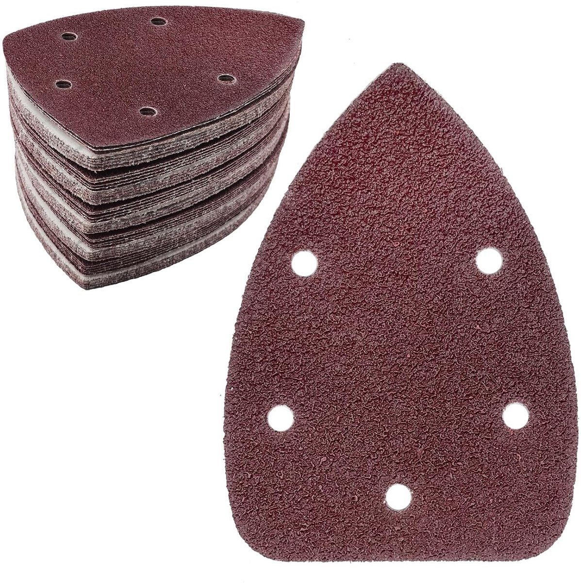 SnelShoppen - 50 Stuks Schuurpapier Driehoekschuurmachine, 5-Gaten Schuurpads Schuurvellen voor Driehoeksanders 140 x 100mm, Aluminiumoxide, Diverse K