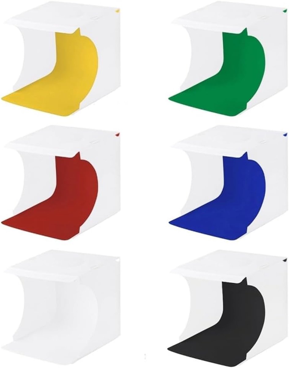 SnelShoppen - 20cm Vouwbare Fotostudio Lichttent met 2 LED-panelen 1100LM en 6 Achtergronden (Zwart, Wit, Oranje, Rood, Groen, Blauw) voor Productfoto