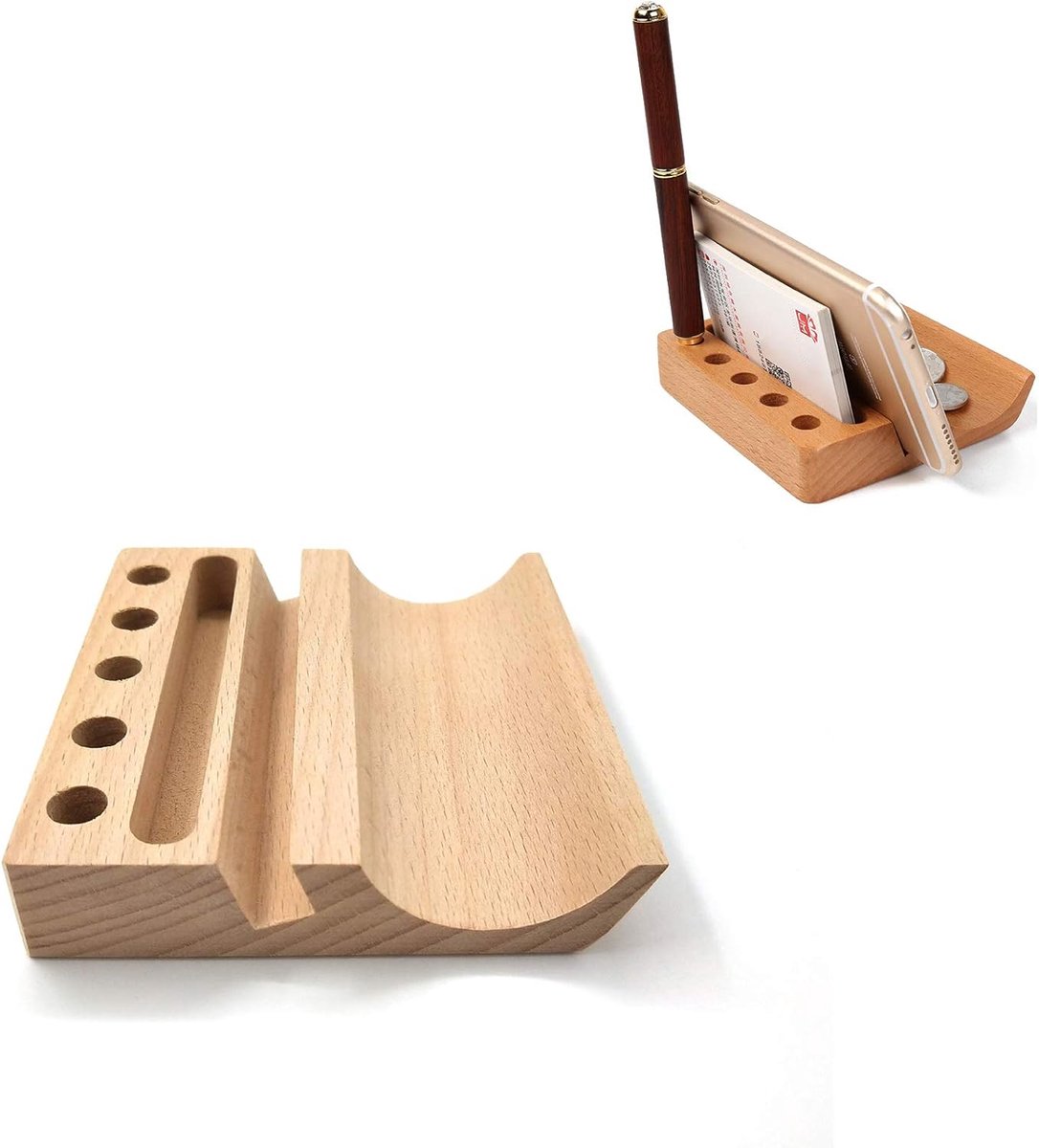 SnelShoppen - Multifunctionele Bureau Organiser Houten Pennenhouder Telefoonstandaard Visitekaartjeshouder voor Thuis Kantoor Studie Kamer