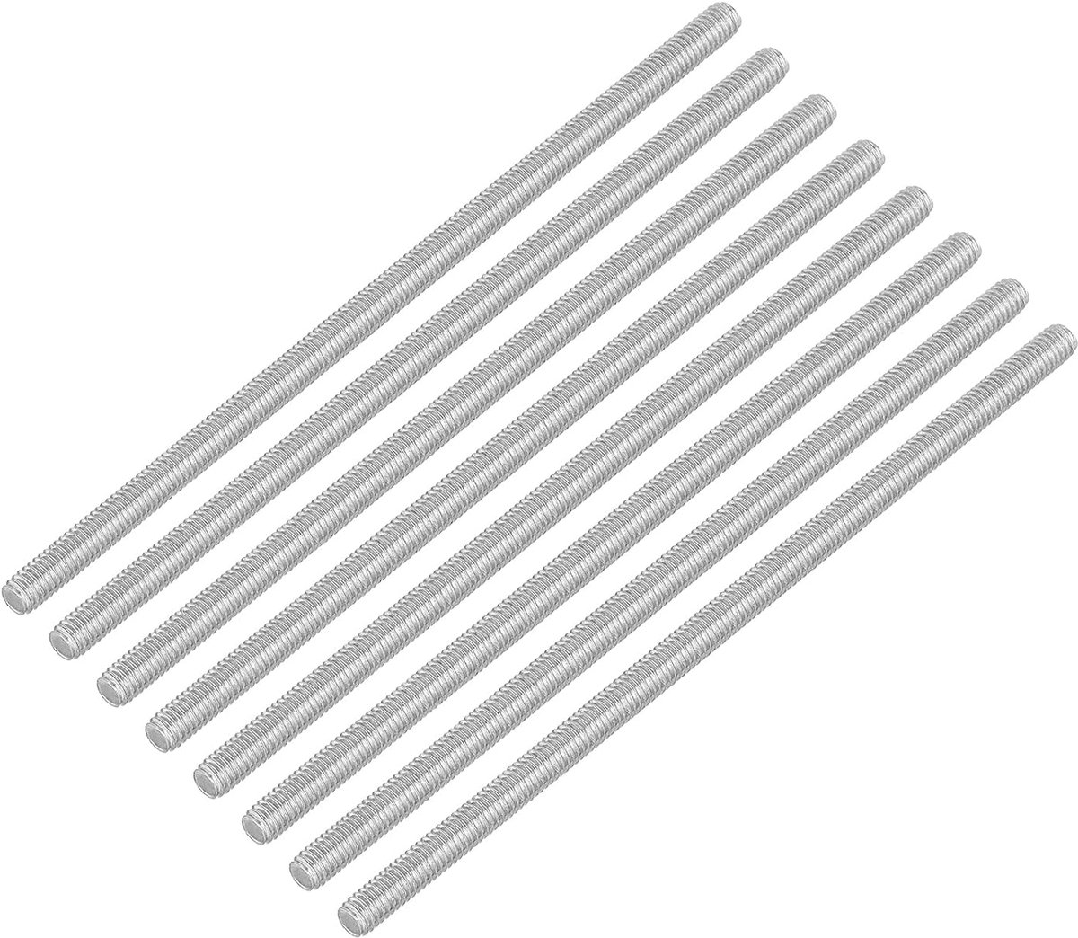SnelShoppen - Set van 8 Draadstangen M4 x 100 mm Rvs 304 Voor Meubel- en Machine Assemblage, Draaddiameter M4, Draadstijging 0.7 mm, Roestvrij, Corros