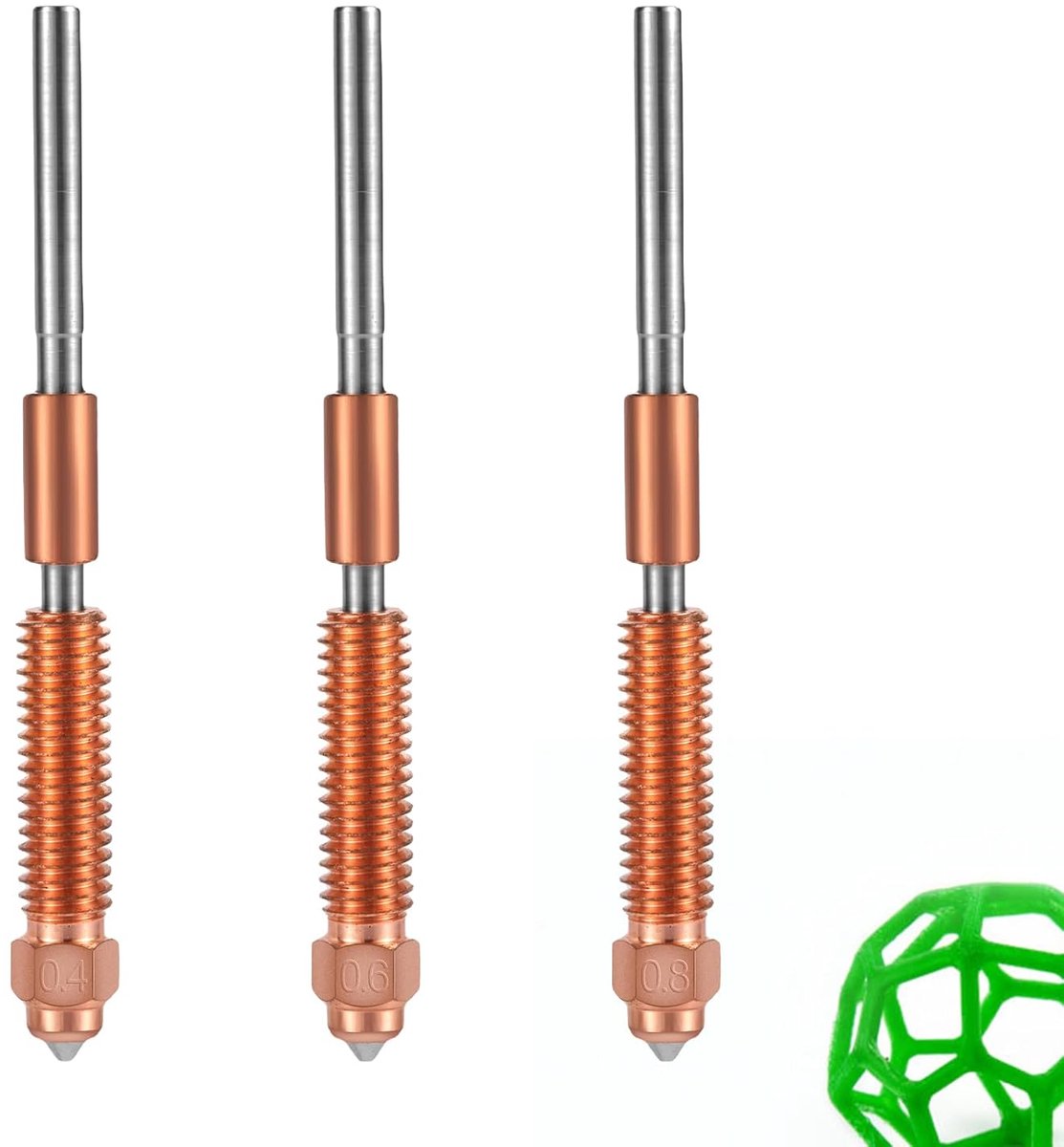 SnelShoppen - 3Pcs 3D Printer Nozzles Set 0.4mm 0.6mm 0.8mm, Hoogdoorlaatbare Vervangnozzles voor K1C K1 MAX Ender 3 V3 V3 Plus, 3D Printer Onderdelen