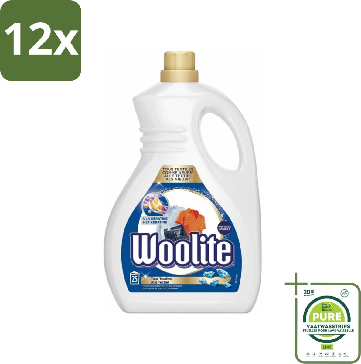 Woolite - Wasmiddel - Vloeibaar Wasmiddel - Alle textiel - 25wb/1,5L - Voordeelverpakking - 12 stuks - Wasmiddel voor textiel - Keratine wasmiddel
