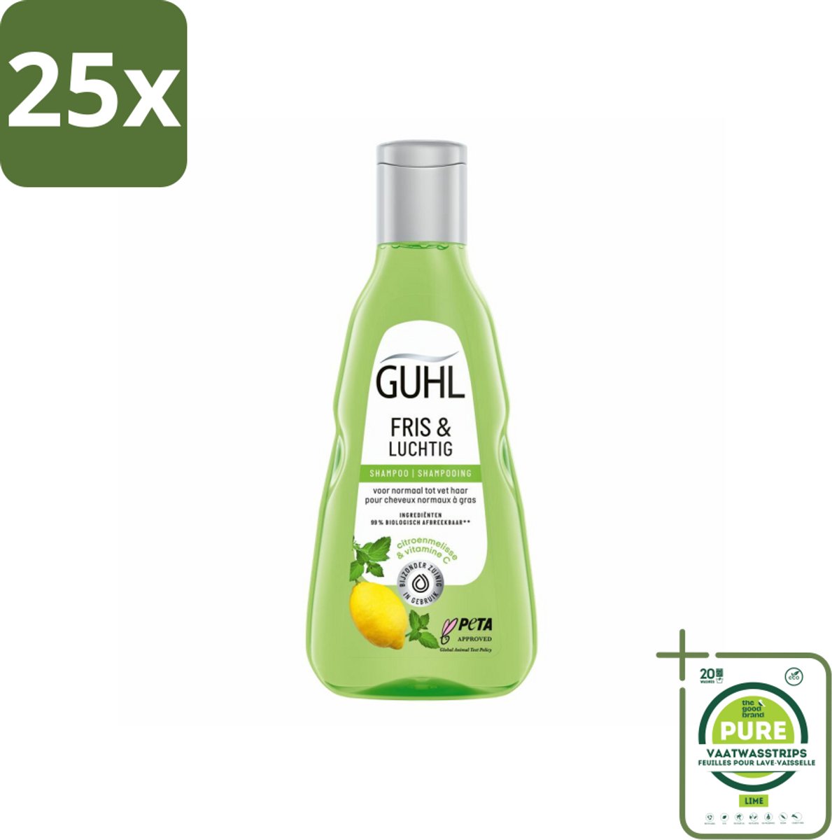 25 x Guhl - Shampoo - Fris & Luchtig - 250 ml - Grootverpakking - Haarverzorging - Shampoo - Fris Haar - Luchtig Haar - Vet Haar