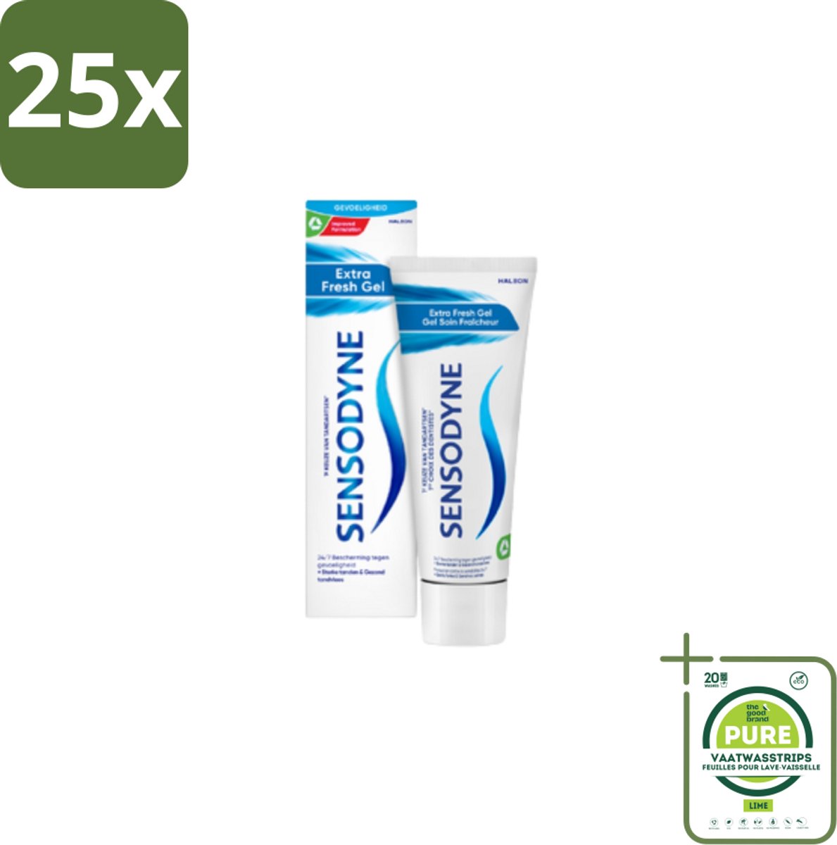 25 x Sensodyne - Tandpasta - Extra Fresh Gel - Verfrissend - 75 ml - Grootverpakking - Tandpasta Gevoelige Tanden - Sensodyne - Frisse Adem - Tandplak Verwijderen - Fluoride