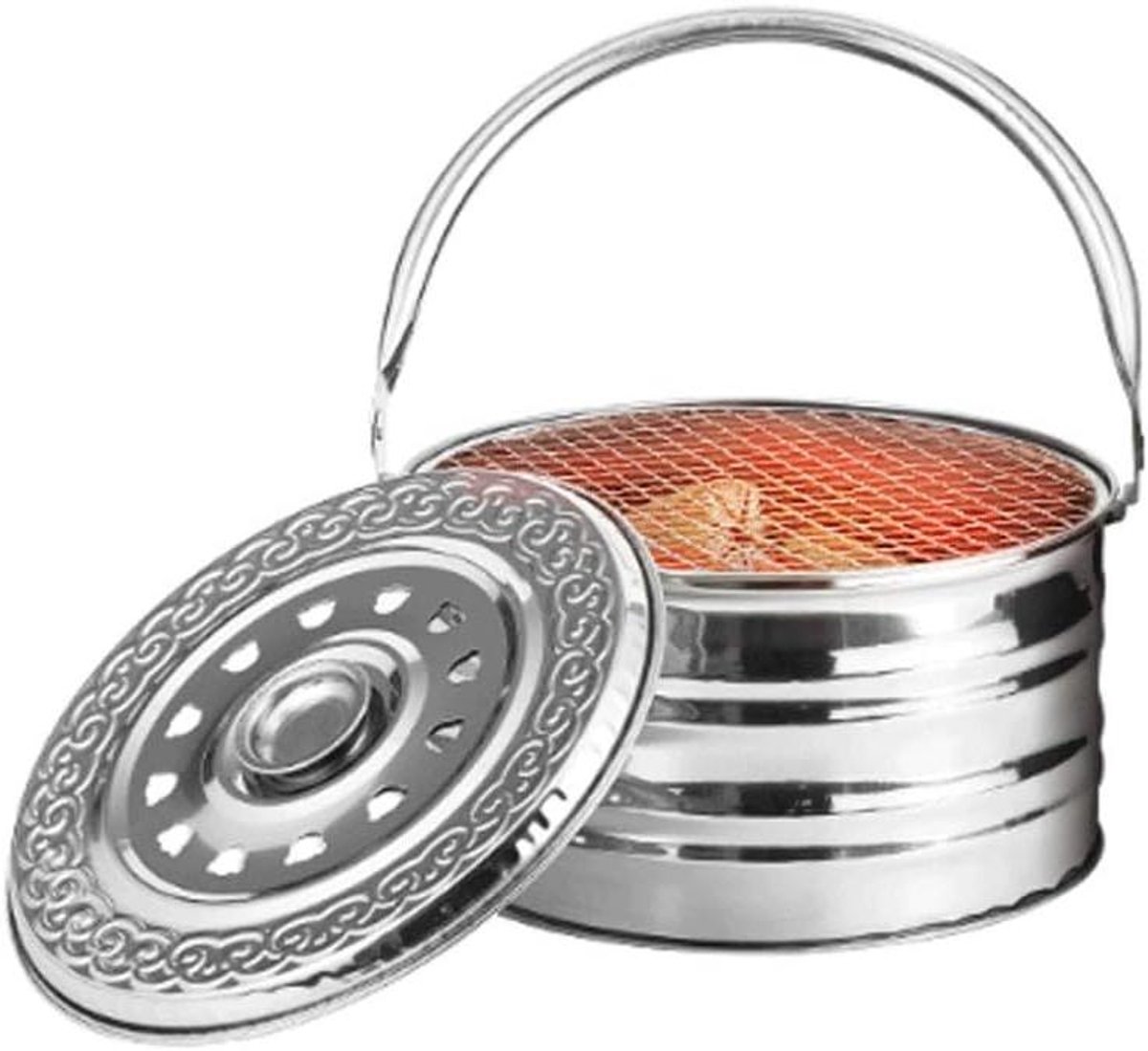 Tuinhaard Buiten - Vuurkorf Terras - Buiten Verwarmen - Inclusief Vonkenscherm - Rond - Zilver