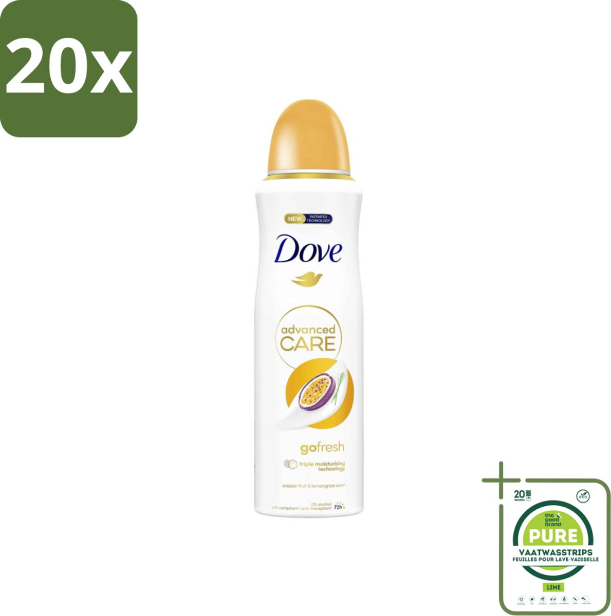20 x Dove – Deodorant Spray – Go Fresh Passievrucht – 200 ml - Grootverpakking - Anti-transpirant - Deodorant Spray - Passievrucht - Zweetbestendig - Frisheid
