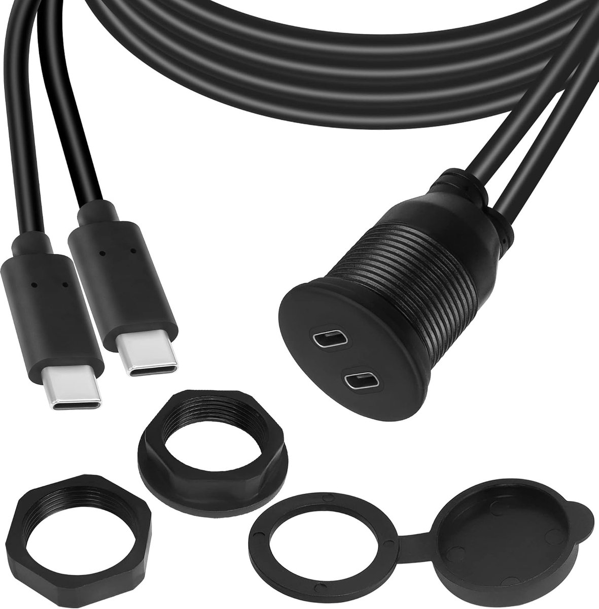 SnelShoppen - 2 x USB C Schroefmontage, Waterdichte Adapterkabel, Dual USB C 2.0 Plug naar Bus Auto Paneel Montagesnoer voor Auto, Boot, Truck, Jacht,