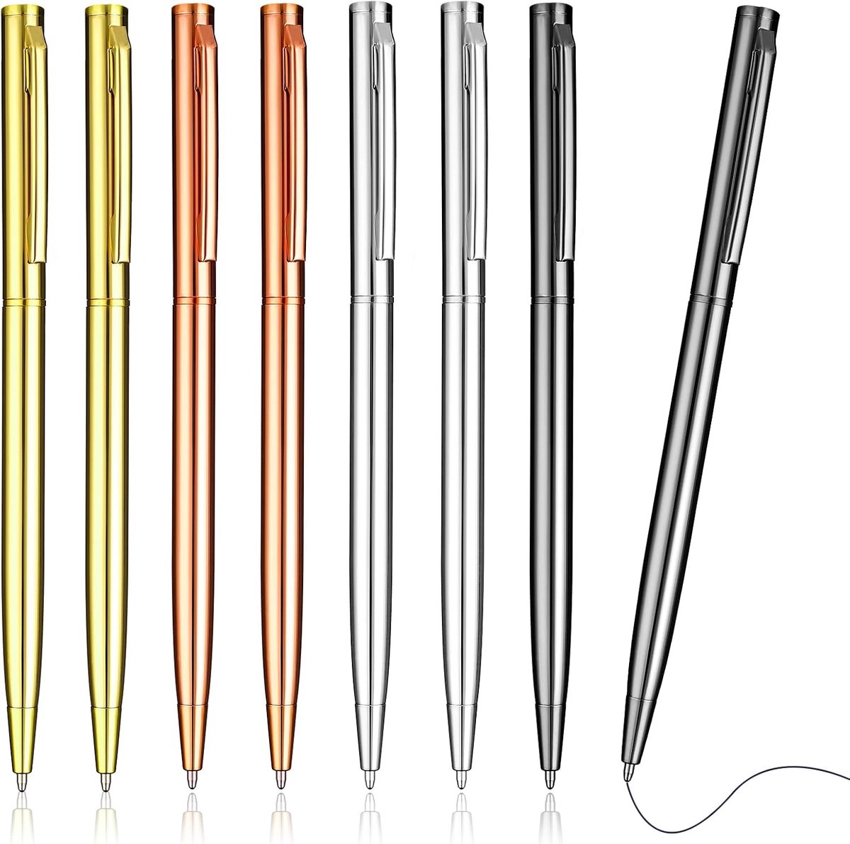 SnelShoppen - 8 Stuks Ballpoint Pen Set, Zachte Schrijfervaring, Sneldrogende Inkt, Aluminium Pennen voor Kantoor, School, Rose Goud, Goud, Grijs, Zil