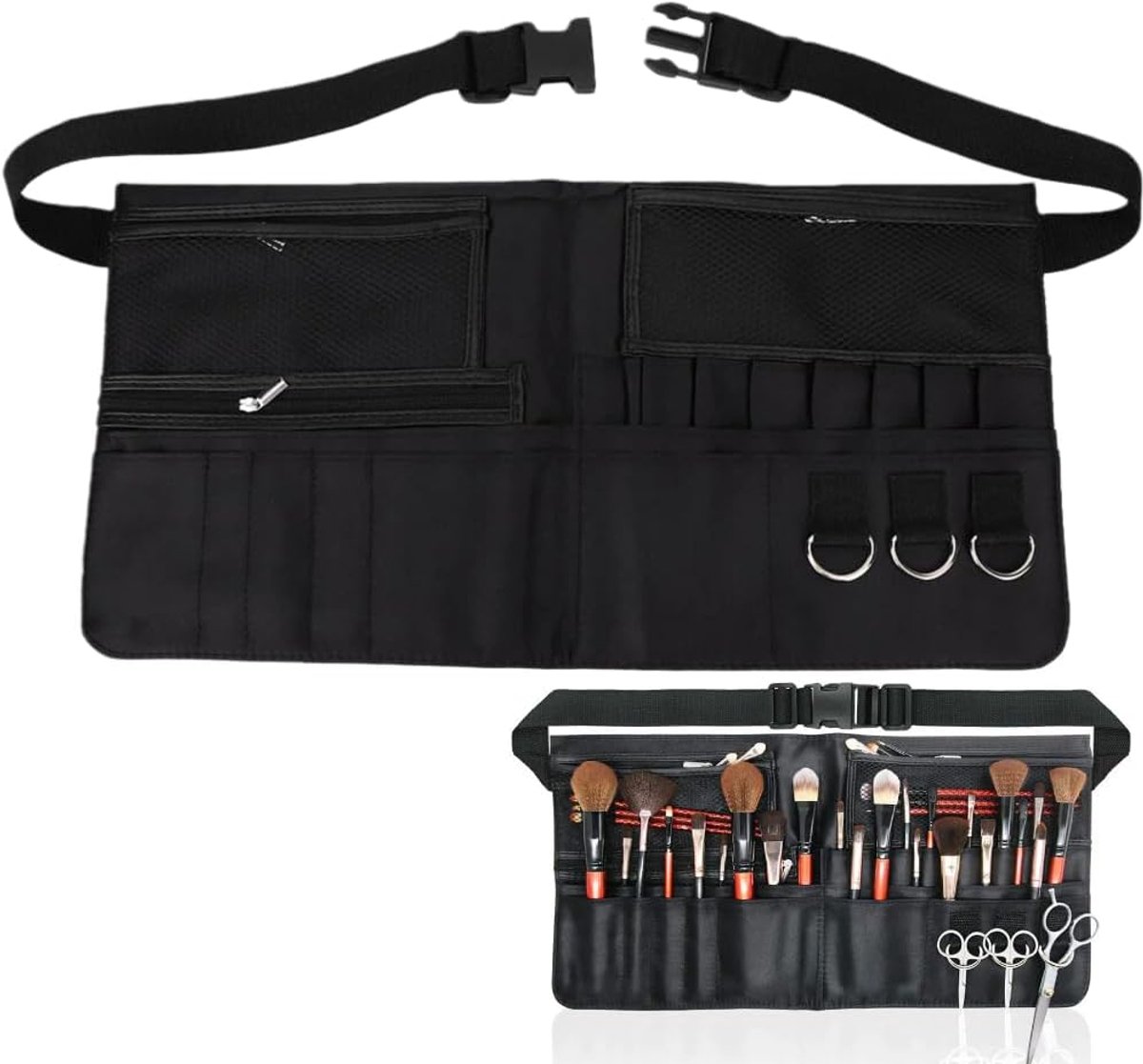 SnelShoppen - Makeup Brush Bag, Aanpasbare PU Leren Beauty Case met Meerdere Compartimenten, Makeup Borstel Organizer Cosmetica Organizer 47 x 23,5 cm