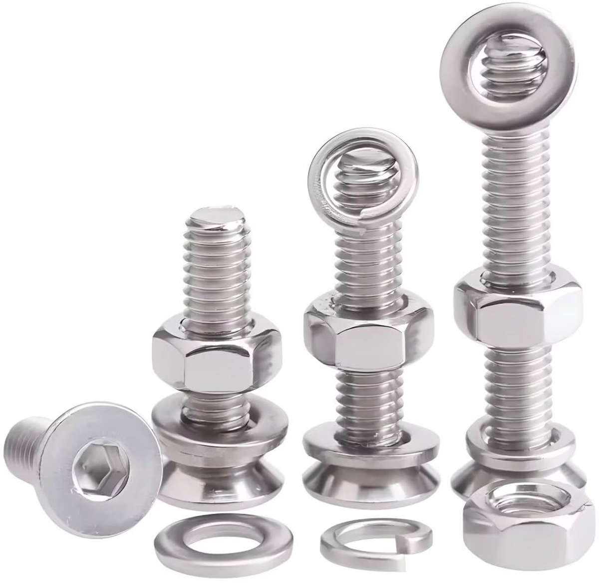 SnelShoppen - Schroeven Set RVS M3 x 70mm Platte Kop Zeskant Machine Schroeven, Moeren en Ringen Assortiment Kit (20 Stuks)