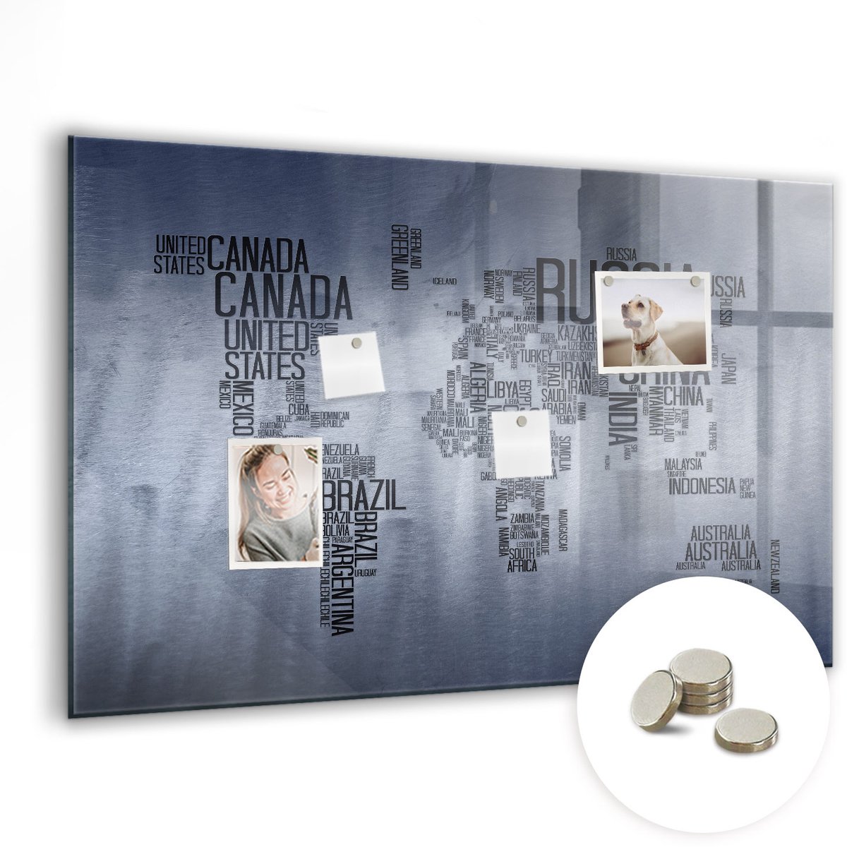 Coloray Glazen Magneetbord - Magnetisch Bord Wereldkaart - 90x60 cm - Blauw Magneetbord - Magnetic Board - Magneetbord Design