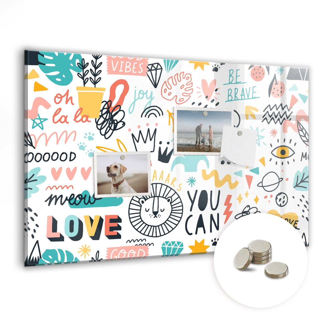 Coloray Glazen Magneetbord - Magnetisch Bord Afbeeldingen schetsen - 60x40 cm - Veelkleurig Magneetbord - Magnetic Board - Magnetisch Wandbord