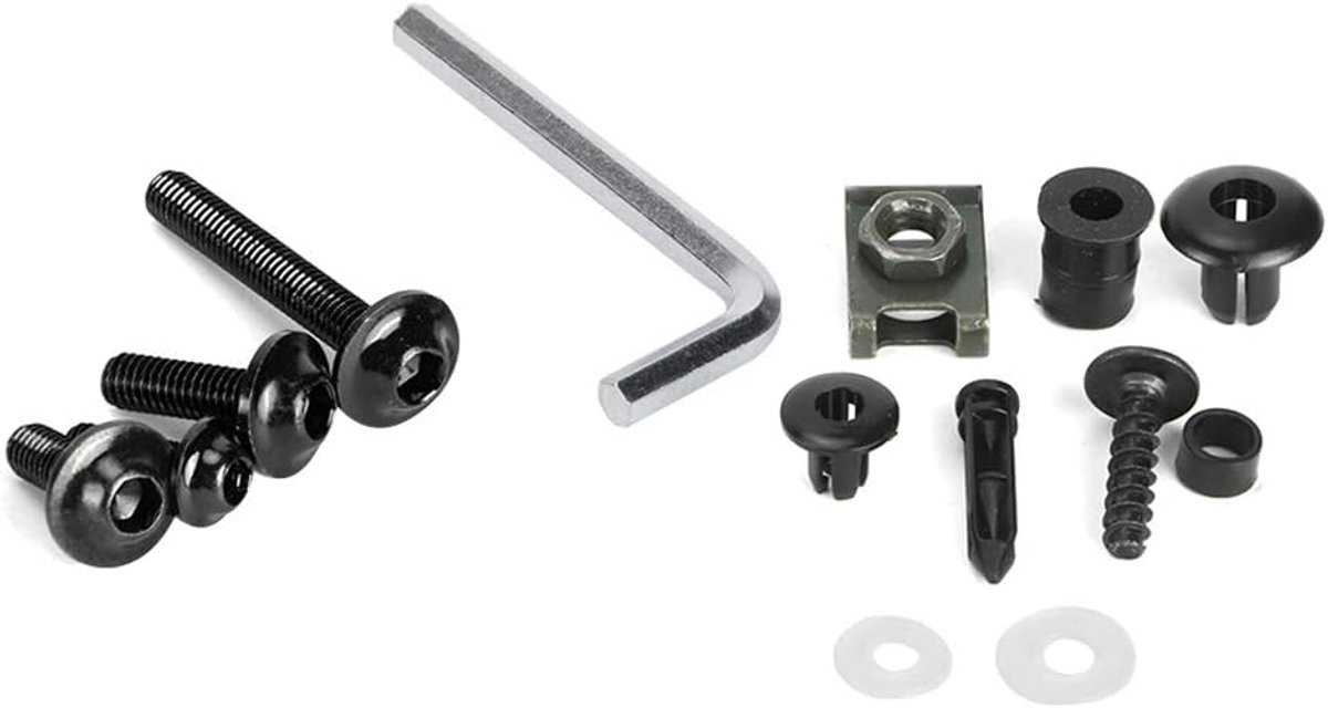 SnelShoppen - M6 Bouten Set, Powersports Carrosserie Kits, 173 Stuks Motorfiets Bevestigingsbouten en Moeren, Zwart, Geschikt voor Sportmotoren