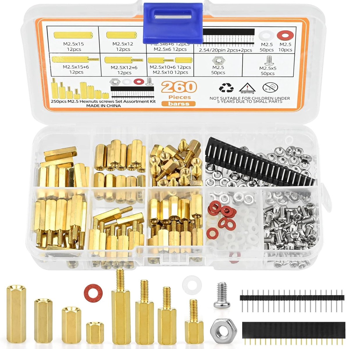 SnelShoppen - 260pcs M2.5 Spacers Hex Spacers voor PCB Borden - Circuit Boards - Mannelijk Vrouwelijk Gewikkelde Spacer Bouten Schroeven Moeren Messin
