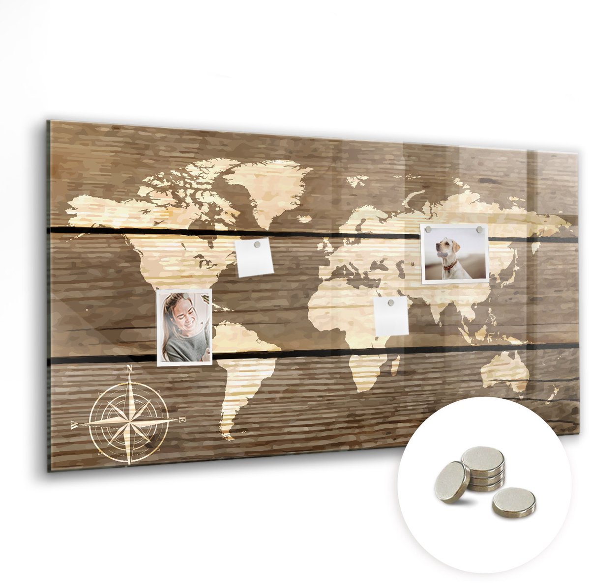 Coloray Glazen Magneetbord - Magnetisch Bord Wereldkaart - 120x60 cm - Bruin Magneetbord - Magnetic Board - Magneetbord Design