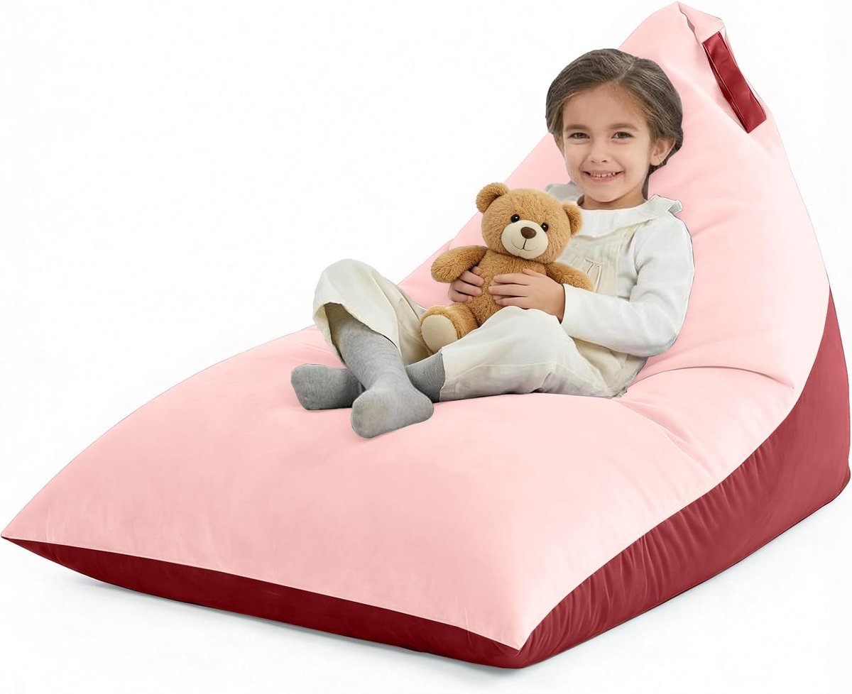 SnelShoppen - Bean Bag Hoes (Geen Vulling) voor Volwassenen en Tieners, Extra Grote Fluwelen Lounger, 400L (Roze Rood, L) - Wasbare, Comfortabele Luie