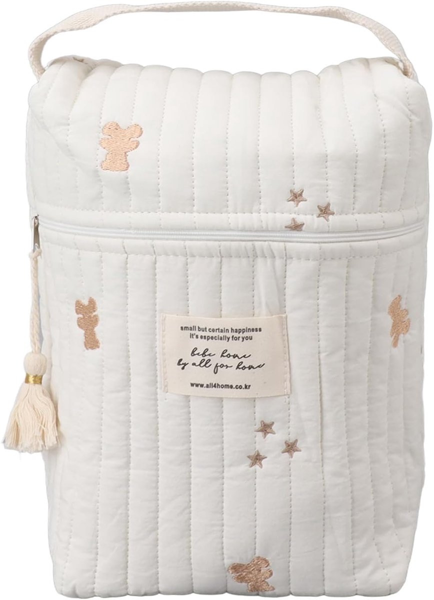 SnelShoppen - Babyfles Tas Geïsoleerd Baby Maaltijd Zak Draagbare Thermische Fles Tas met Geborduurd Patroon Vouwbare Tas voor Babyfles, Doekjes, Luie