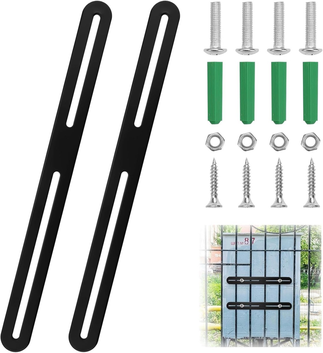 Fixingset voor Fence Mailbox - 280x24mm Bevestiging, RVS Montagekit, Lange Gaten Connector, Ideaal voor Tuinhekken en Postkasten