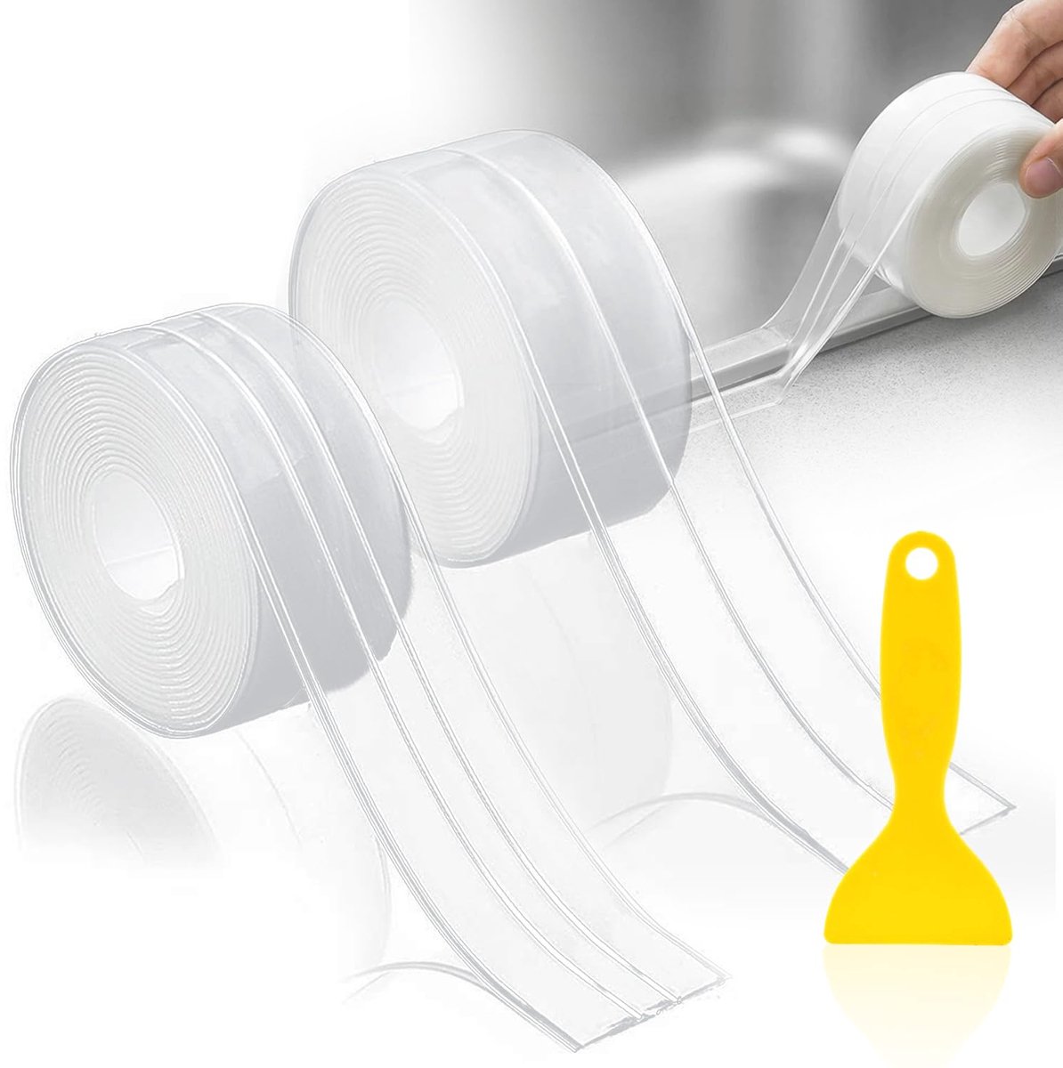 SnelShoppen - Zelfklevende Sealing Tape Waterproof Transparant PVC Kit Sealingstrip voor Keuken, Badkamer, Toilet, Opening, 3m
