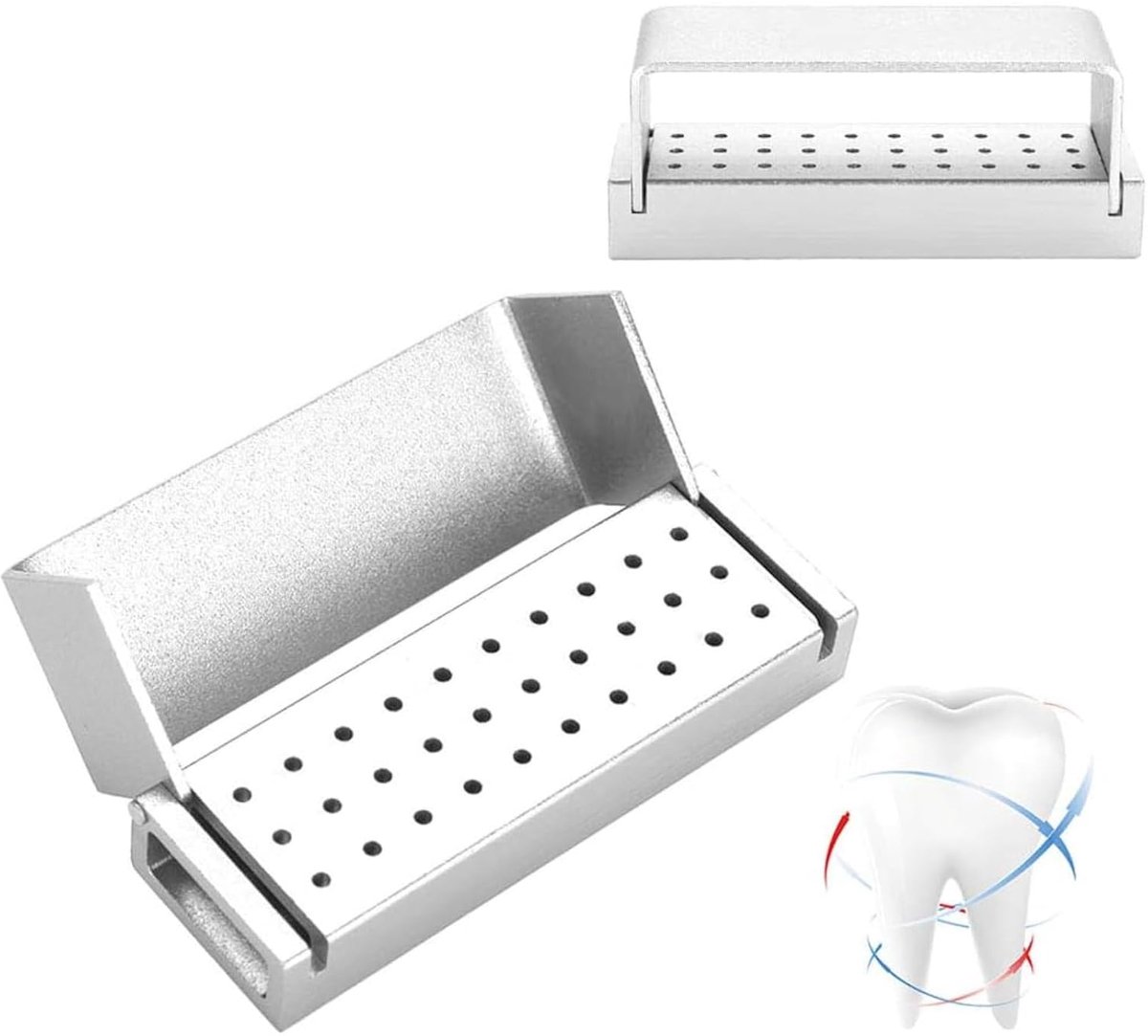 SnelShoppen - Tanddesinfectie Freeshouderstation met 30 gaten, Aardbeienblok-Organizer met Deksel, Desinfectiebox van Aluminium (Zilver) voor Gezonde