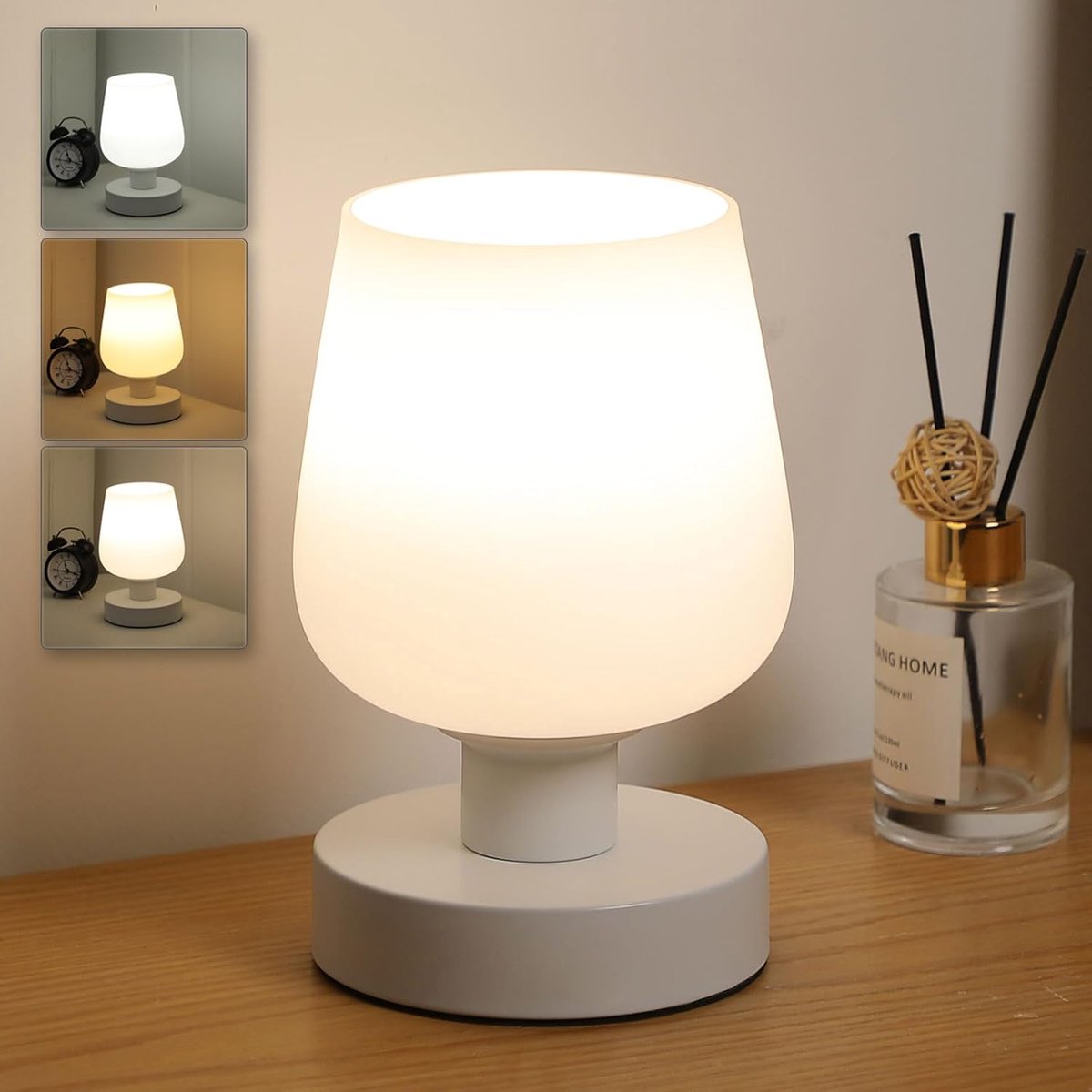 SnelShoppen - Dimbaar Lightess Nachtlampje, Tafellamp met Opaalglas Lampenkap, E27 LED Inclusief, Voor Woonkamer, Slaapkamer, Bed, Feesten en Meer