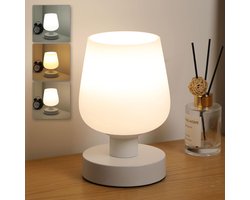 SnelShoppen - Dimbaar Lightess Nachtlampje, Tafellamp met Opaalglas Lampenkap, E27 LED Inclusief, Voor Woonkamer, Slaapkamer, Bed, Feesten en Meer