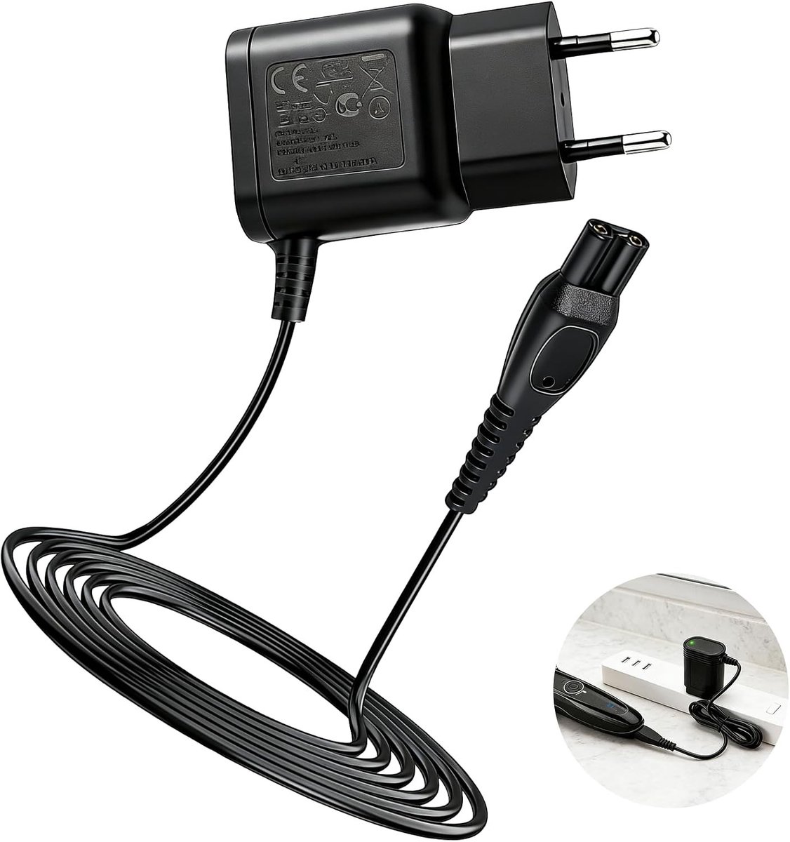 Oplaadkabel voor 15V scheerapparaten, compatibel met Philips HQ, Norelco en andere series, inclusief reinigingsborstel